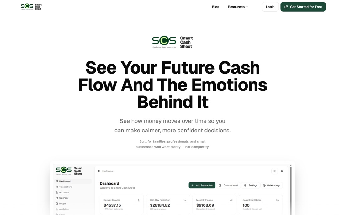 Smart Cash Sheet website preview.